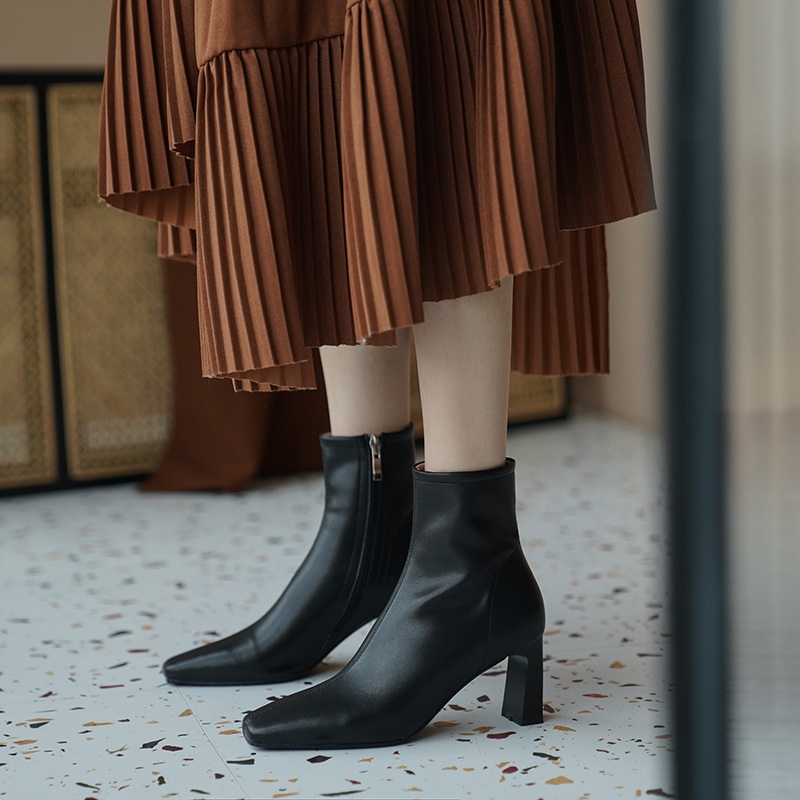 Giày Bốt Nữ - Boots cổ lửng da lì khóa cạnh Ảnh thật +video | BigBuy360 - bigbuy360.vn
