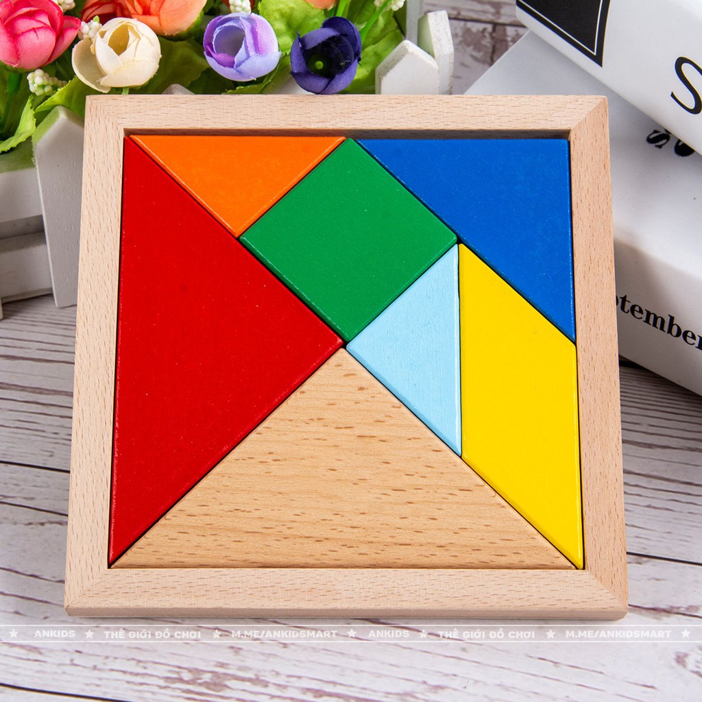 Ghép hình trí tuệ Tangram  7 miếng bằng gỗ, loại dày và đẹp