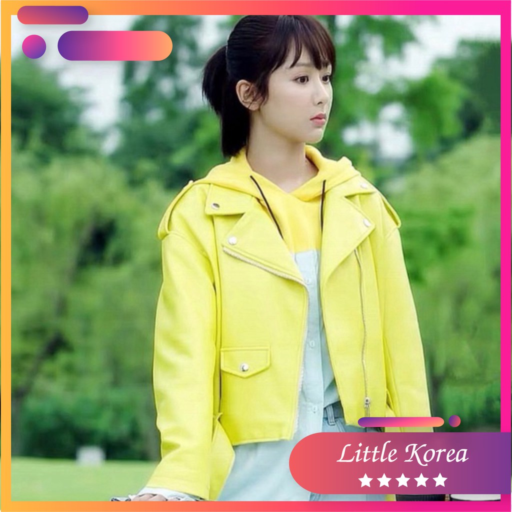 Áo Khoác Da Nữ Dáng Biker Z Màu Vàng - LITTLE KOREA