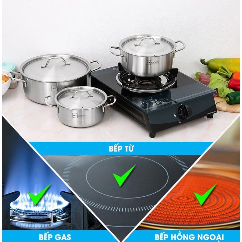 Bộ 3 nồi inox Fivestar HT Cook 16c – 20cm -24cm, xoong cao cấp HT-06DN dùng được bếp từ - TALI HOUSE