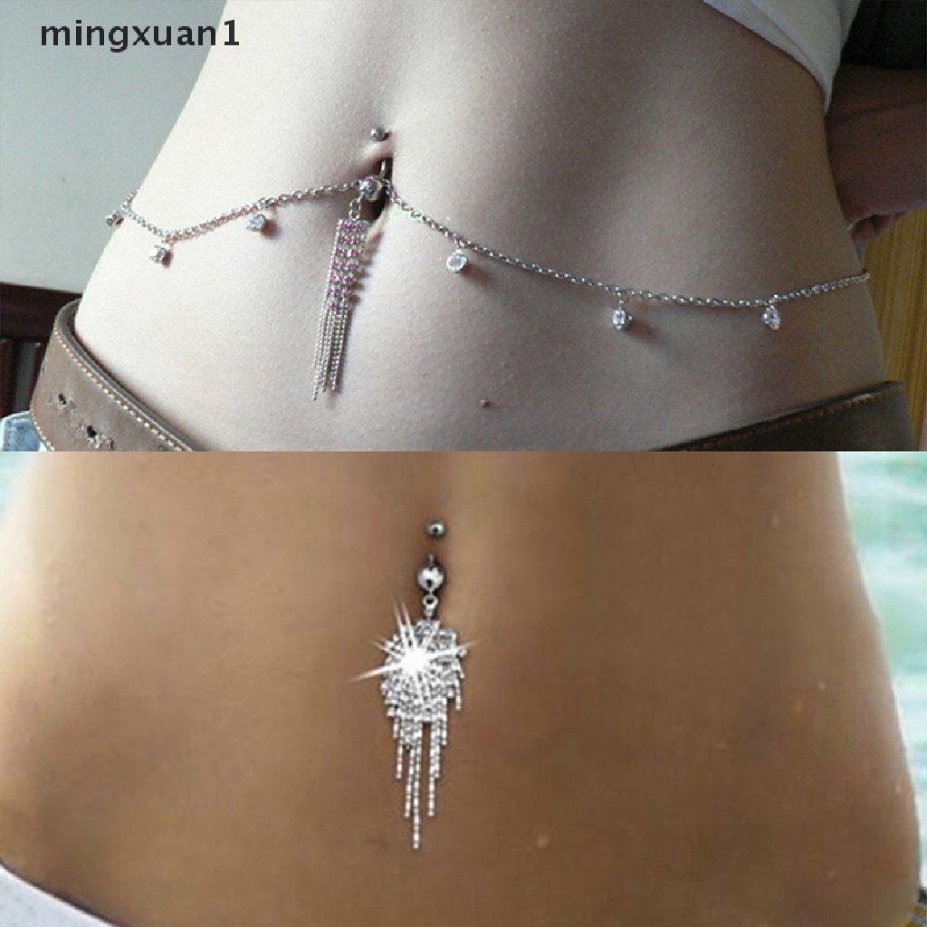 Khuyên Rốn Phối Dây Xích Tua Rua Đính Đá Pha Lê 14G mingxuan1 Cho Nữ