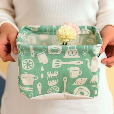 Giỏ vải đựng đồ mini GIN6 túi vải để bàn gấp gọn hoa văn xinh xắn tiện ích