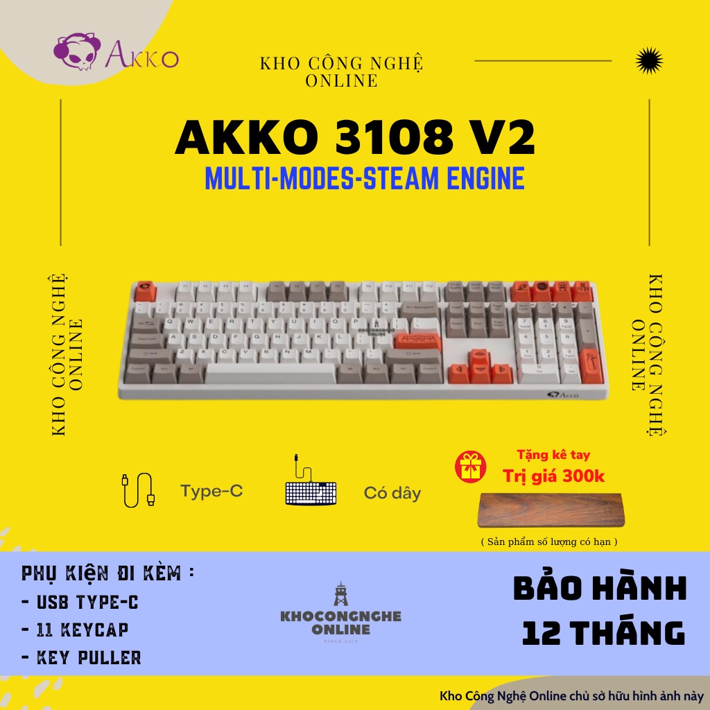 [Mã 33ELSALE hoàn 7% đơn 300K] Bàn phím cơ AKKO 3108 v2 Steam Engine (Akko switch v2 / Foam tiêu âm / Keycap Việt Nam)