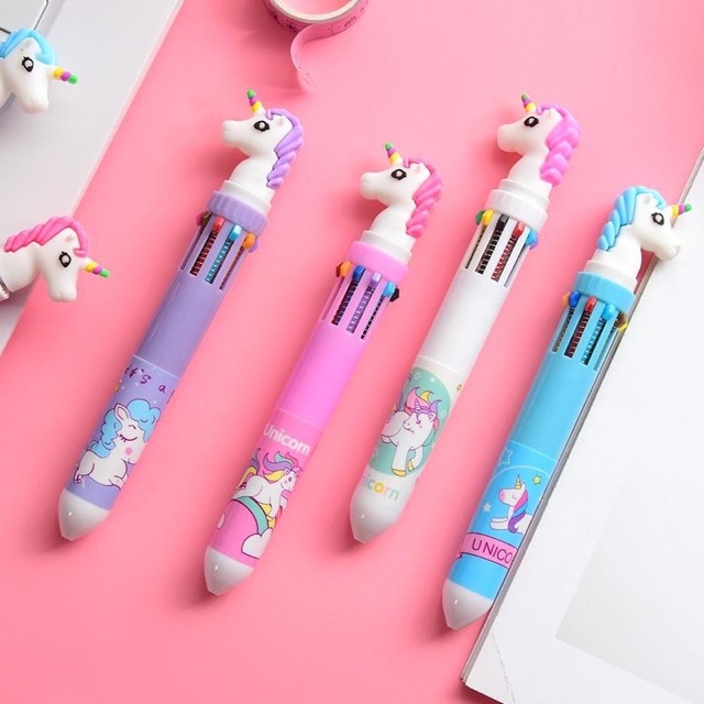 【cfh】(10-Color) MILANDO Kid Children Cute 10 Colors Ballpoint Pen Unicorn Office School Student Stationery Gift