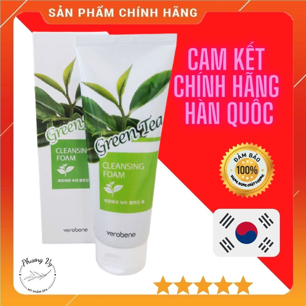 Sữa Rửa Mặt Trà Xanh Verobene Green Tea Cleansing Foam 150ml - [Chính Hãng Hàn Quốc] - Dùng Được Cho Cả Nam Và Nữ