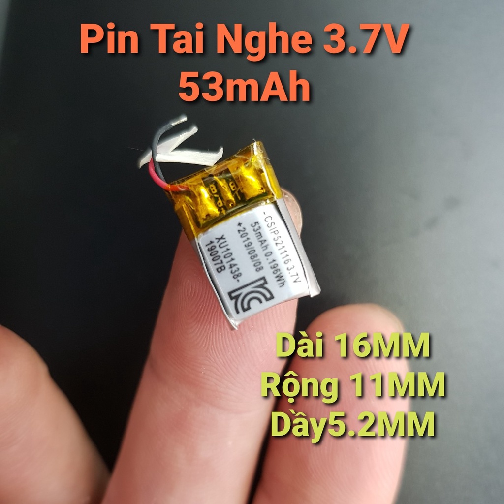 Pin lipo 3.7V 53mAh 16x11x5.2MM xuất hàn CSIP521116  dùng cho tai nghe thiết bị điện - ShopLinhKienM2M