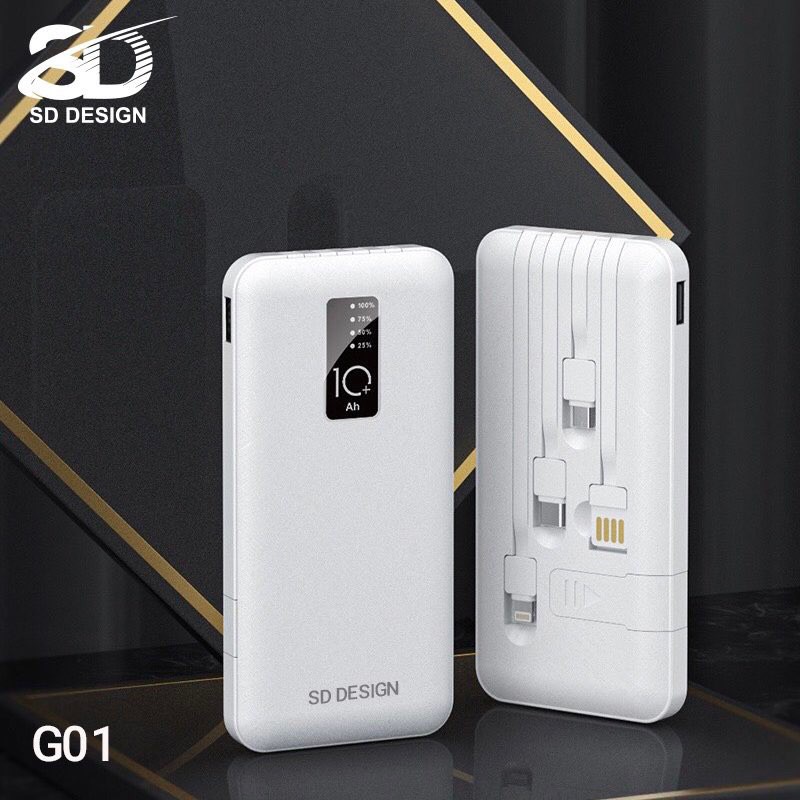 [Mẫu 2022] Sạc dự phòng chính hãng SD G11✔10000mAh ✔Kèm 3 cáp sạt - giá đỡ, xạc du phong,Bảo hành 1 năm