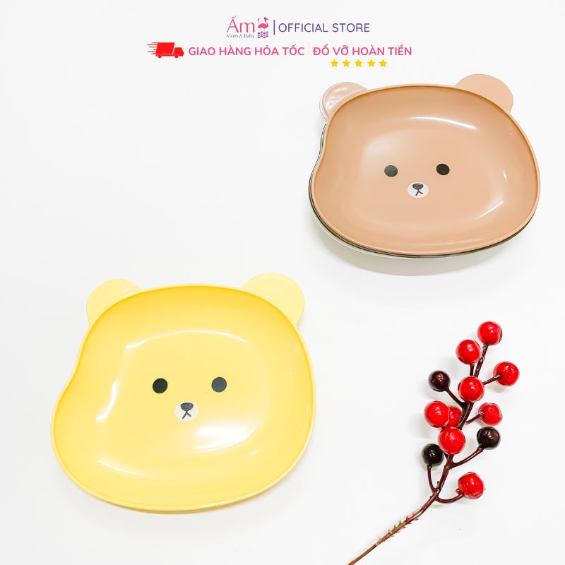Đĩa Ăn Dặm Cho Bé Hình Gấu Đáng Yêu Ấm Baby Khay Đựng Chất Liệu Nhựa PP5 An Toàn Ấm Gift Decor