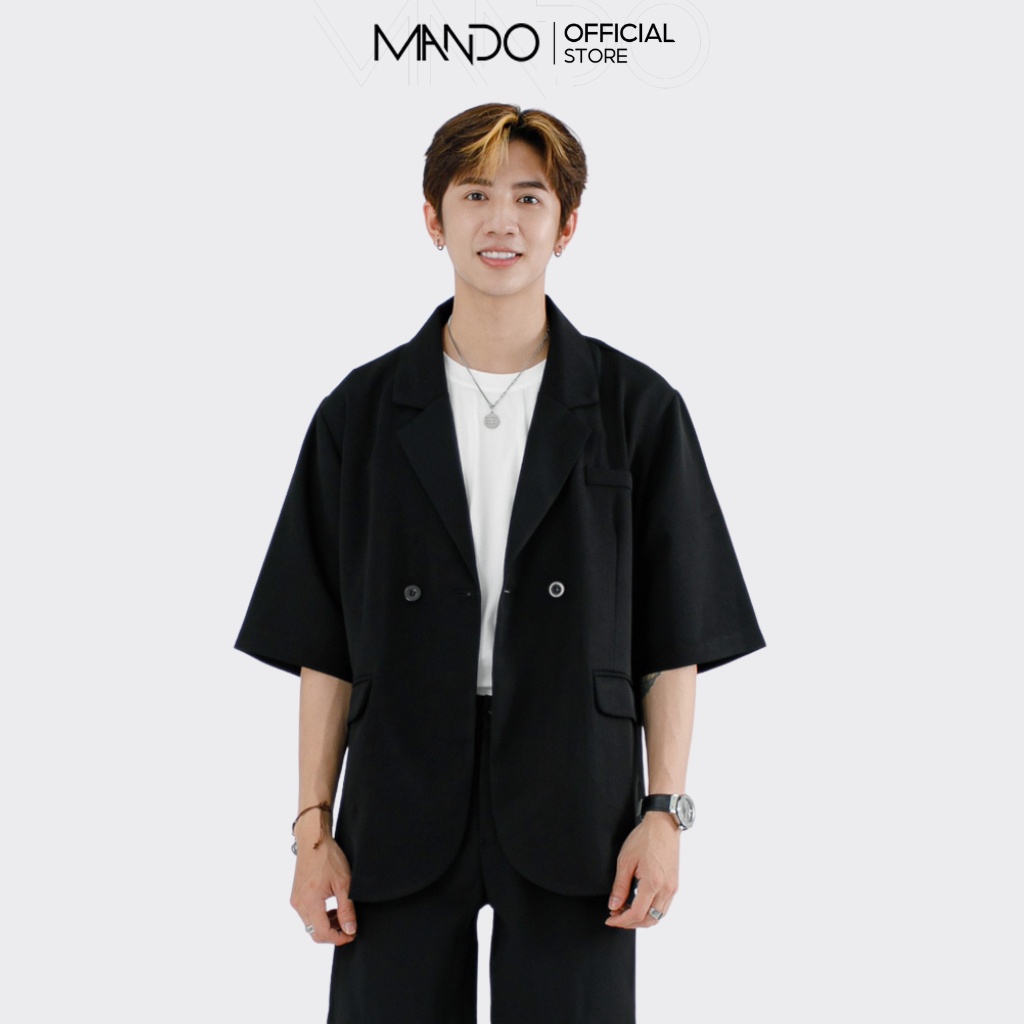 Áo Blazer Nam Tay Lỡ Đen Trơn MANDO Thiết Kế Basic Phong Cách Hàn Quốc, Chất Liệu Tuyết Mưa Không Nhăn AVH014