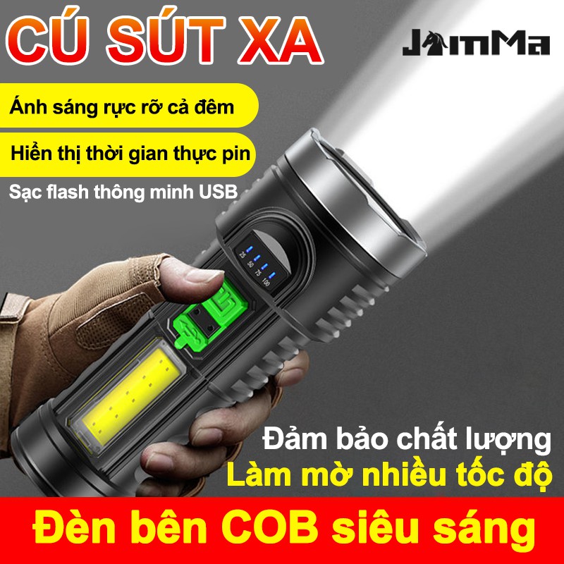 Đèn pin cầm tay có 4 mức độ sáng thiết kế sạc lại tiện lợi