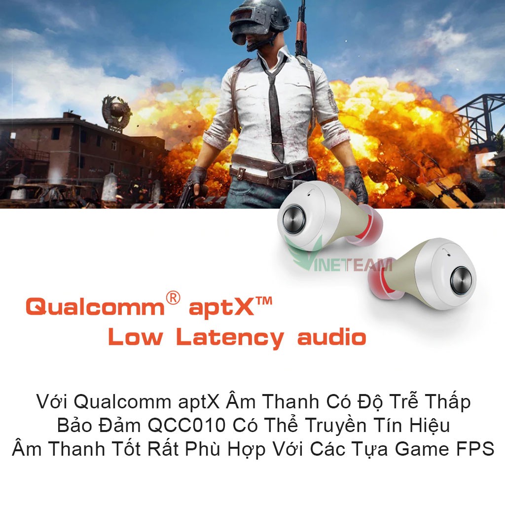 Tai nghe Bluetooth 5.0 cao cấp TWS QCC010✔Chip Qualcomm APTX✔2 Tai nghe kết nối độc lập ✔Chống nước IPX5✔CVC 8.0 -DC4156