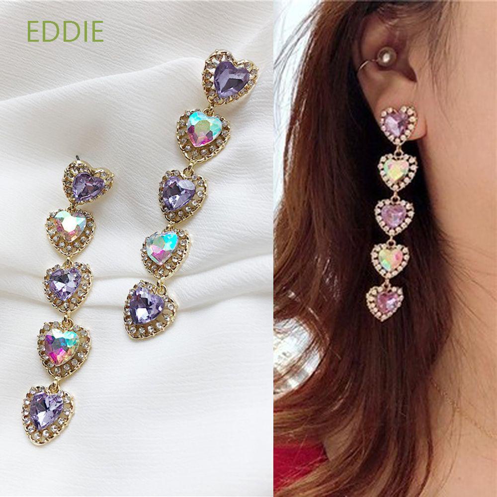 Khuyên tai dáng dài hình trái tim nhiều màu thời trang cho nữ