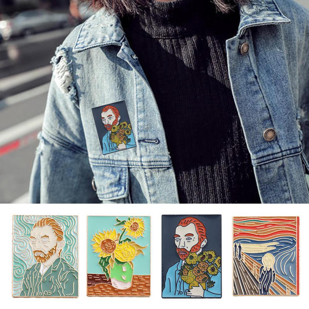 Huy Hiệu Cài Áo Hình Tranh Van Gogh Tráng Men Độc Đáo