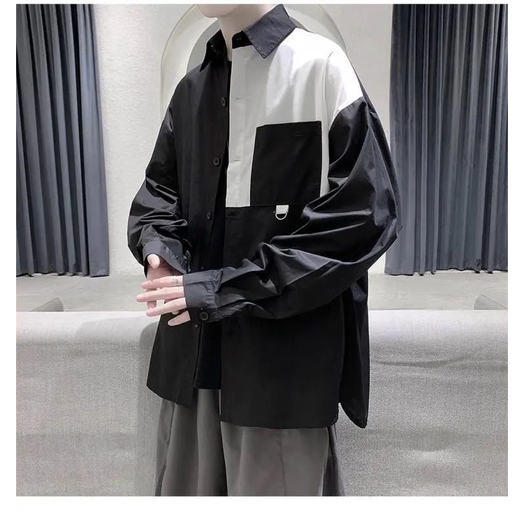 Áo Sơ Mi Trơn Tay Dài Form Rộng Phối 2 Màu Styse Basic Dành Cho Cả Nam Và Nữ