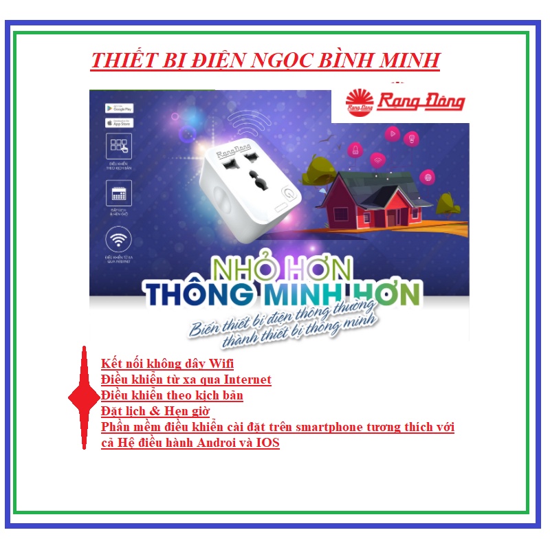 Ổ Cắm Thông Minh 16A - Ổ Cắm Wifi Rạng Đông 3500W - Chức Năng Hẹn Giờ, Điều Khiển Từ Xa - Bảo Hành 1 Năm