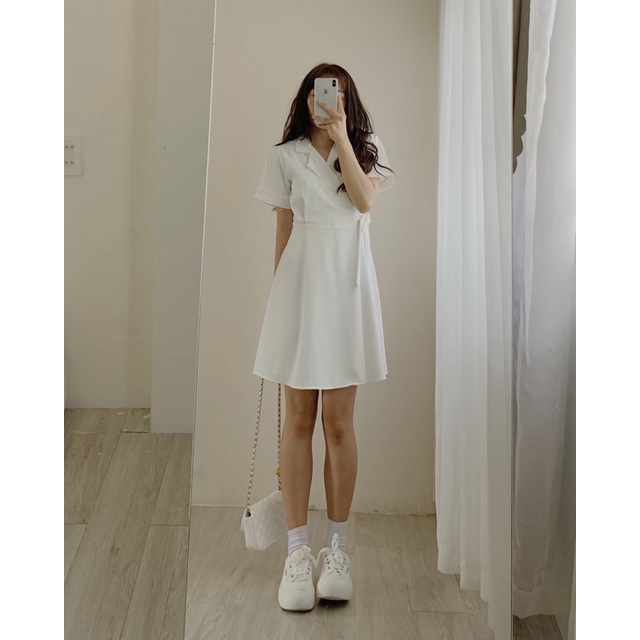 Đầm cổ vest nơ eo 133