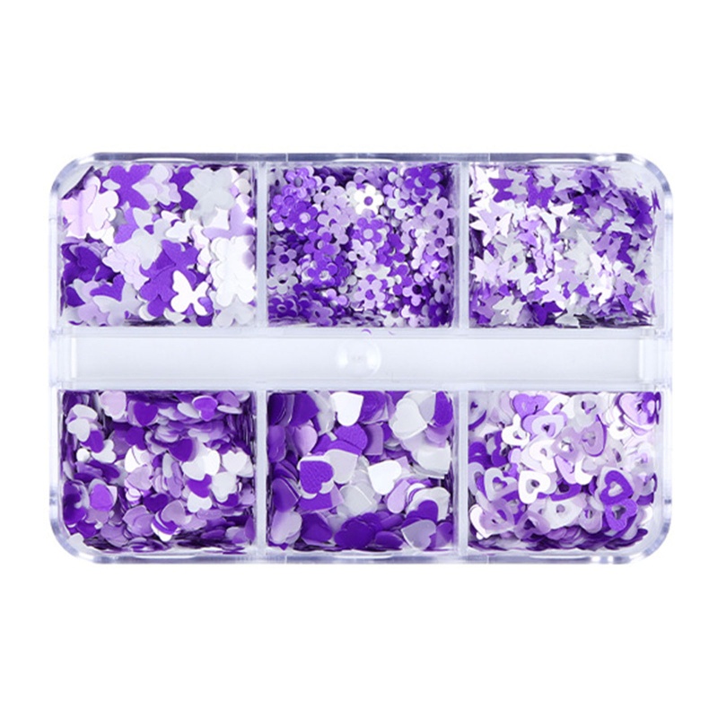 Set 6 Hộp Kim Tuyến Hình Bướm Trái Tim Trang Trí Móng Tay