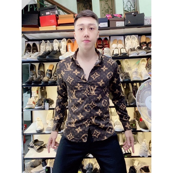 ⚡️ 𝐋𝐈𝐌𝐈𝐓𝐄𝐃 ⚡️Sơ Mi Nam - Sơ Mi cộc Lv hoạ tiết vân hoa nâu new