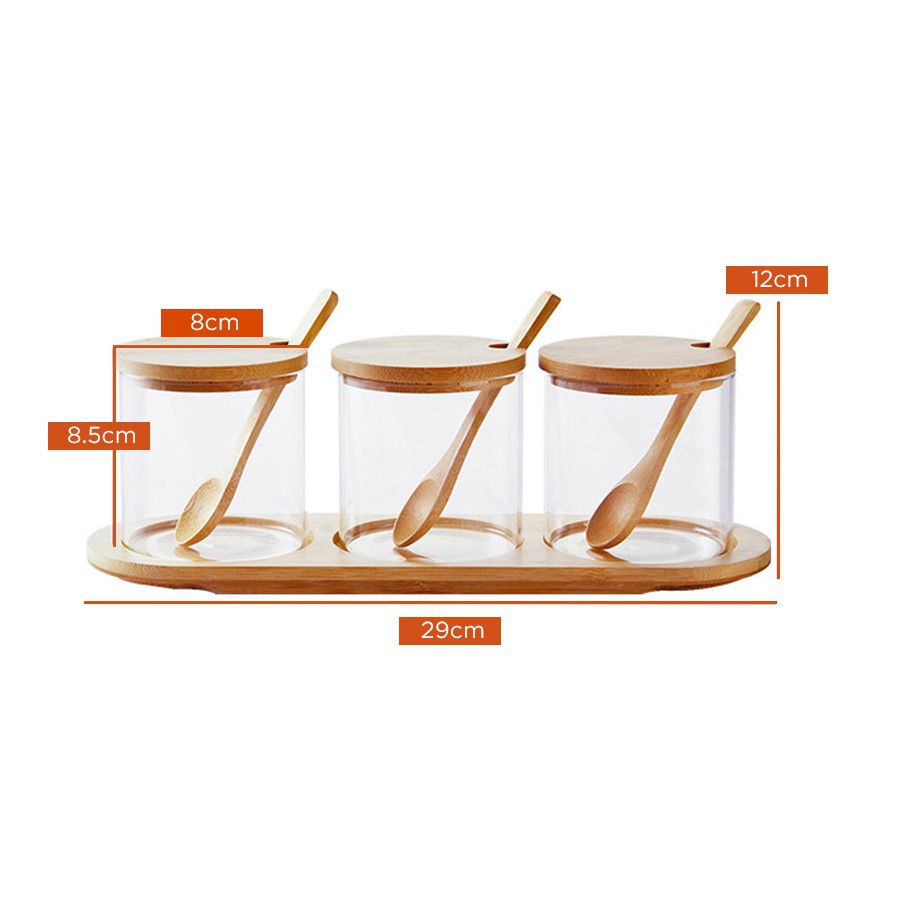 Set hũ đựng gia vị nắp gỗ cao cấp - Tặng kèm khay gỗ và thìa gỗ | BigBuy360 - bigbuy360.vn