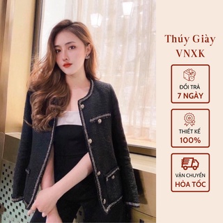 Áo dạ tweed viền nhũ đen kem - hàng design cao cấp chất xốp vẩy