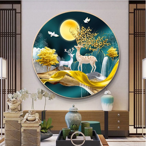 Tranh thêu chữ thập Hươu Tài lộc THÊU KÍN