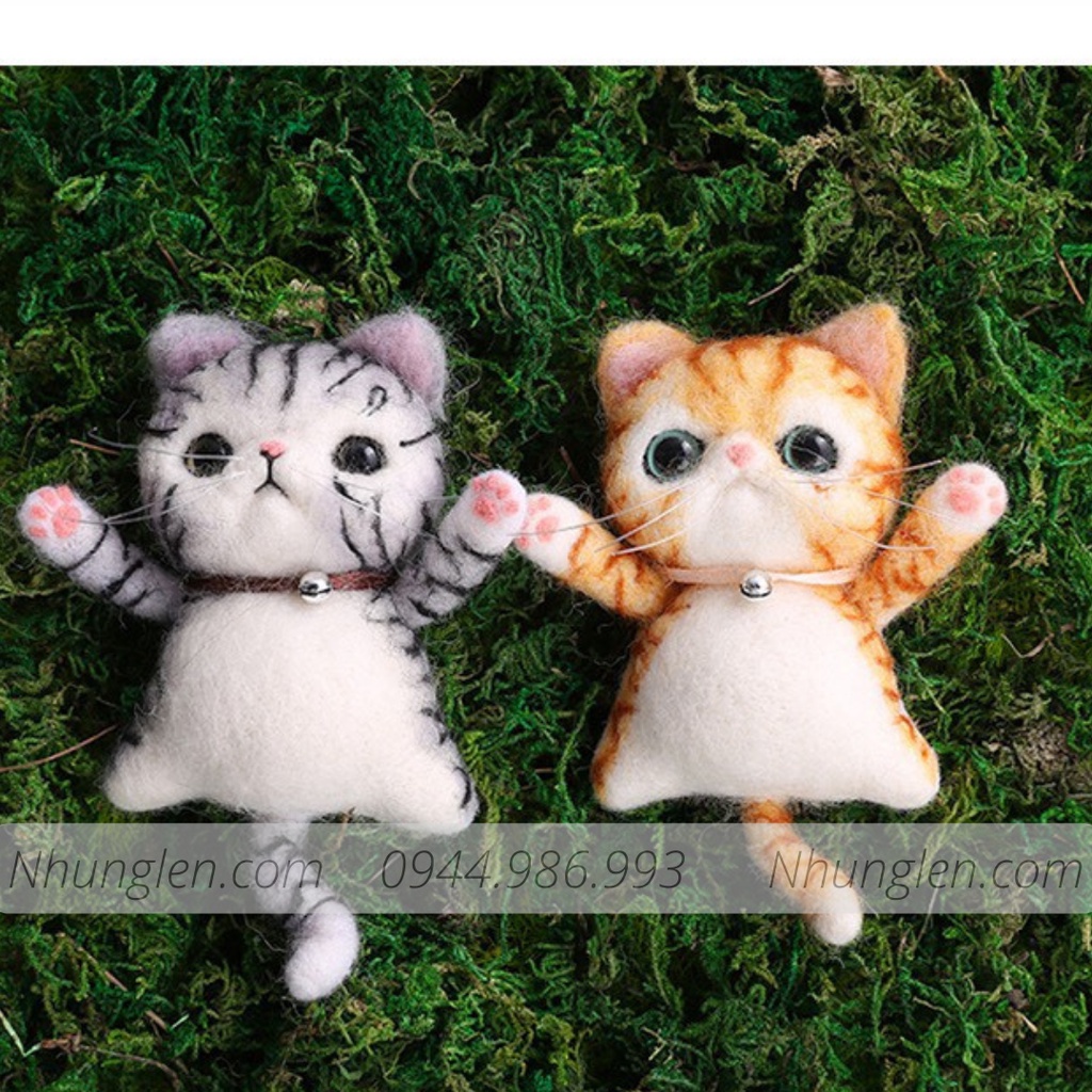 Tự làm Pin cài áo từ len chọc hình Con Mèo, Có Video hướng dẫn - Needle Felting Cat