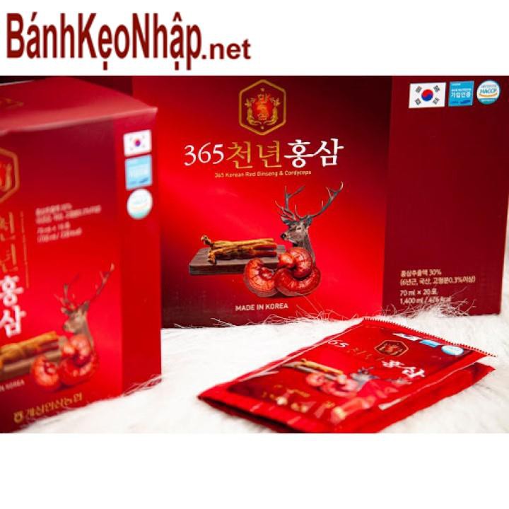 Nước hồng sâm  Linh Chi Nhung Hươu 365 Hansusam,60gói x70ml nhập khẩu Hàn Quốc tăng cường đề kháng