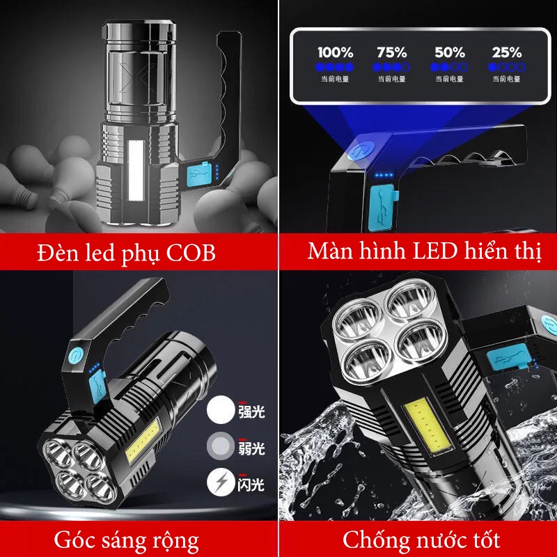 Đèn Pin Cầm Tay Đèn Pin Mini Có Tay Cầm Siêu Sáng Với Cổng Sạc USB ĐÈN DAIKI