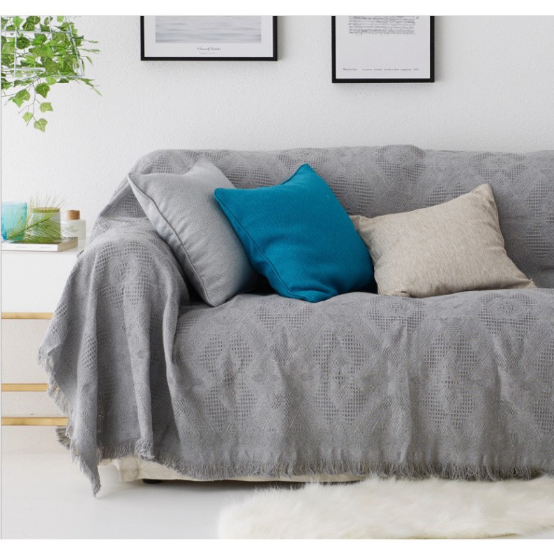 (MỀM MẠI-VIỀN TUA RUA) thảm phủ ghế sofa màu trơn. khăn trải bàn cotton, khăn len dệt phủ đàn piano, thảm trải picnic