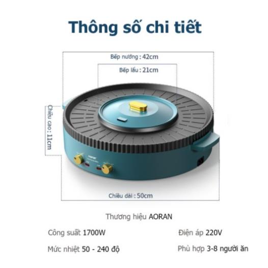 Bếp Lẩu Nướng Đa Năng, Bếp Lẩu Nướng Điện 2 Trong 1 Bề Mặt Chống Dính Công Suất 1200W Kích Thước 42x42x11cm