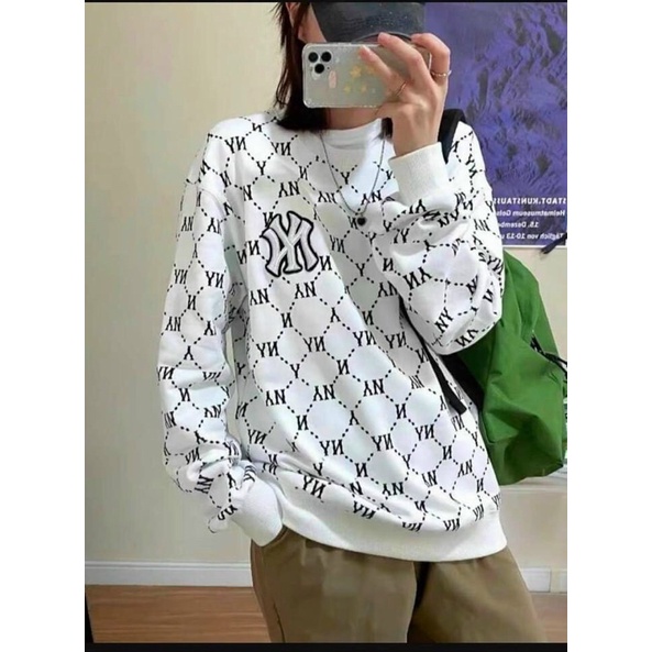 Áo nỉ sweater NY MLB diamond monogram thêu tay dài cổ tròn