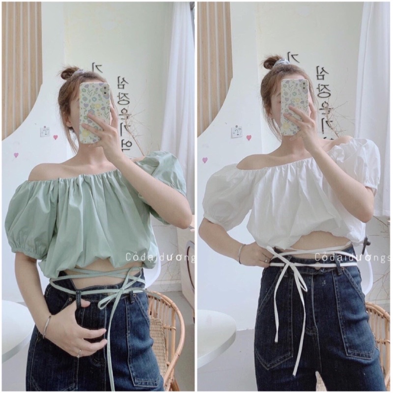 Áo Croptop Sơ Mi Buộc Eo Vải Thô Đũi Mát Mẻ Tạo Eo Tôn Dáng RubyStore