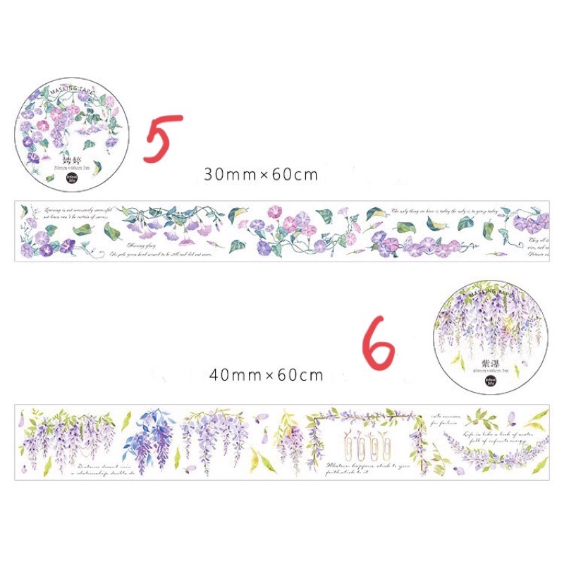 (Chiết theo chu kỳ) 10 mẫu băng dính washi tape thiên nhiên hoa lá