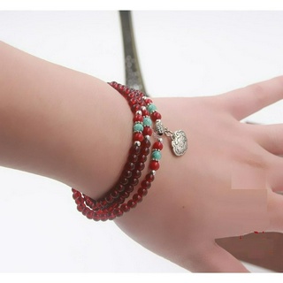 Vòng Tay Phong Thủy Khóa Trường Mệnh chất liệu đá Ngọc Hồng Lựu, Mang lại bình an và may mắn