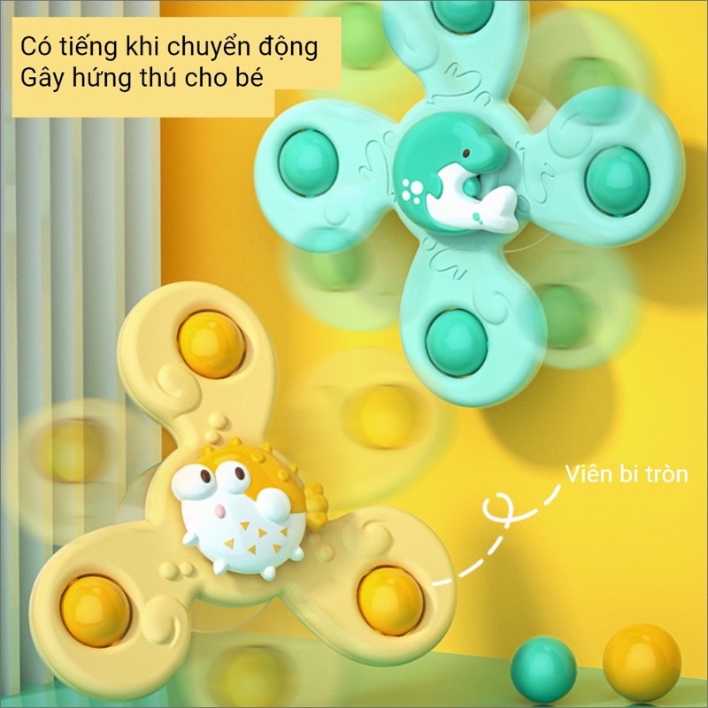 Đồ Chơi Con Quay Spinner Có Cốc Hút Dính Tường Cho Bé Dễ Thương Chất Liệu Nhựa ABS An Toàn Loại 2-3-4 Cánh CQ01