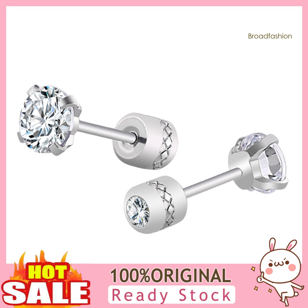 Bông tai đính đá tròn bằng thép không gỉ thời trang dành cho nam và nữ