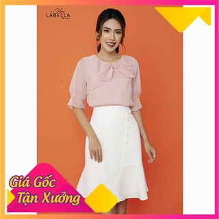 Set Áo sơ mi + Chân váy HOA'LABELLA - Áo cách điệu chất liệu lụa - Chân váy xòe chất liệu umi co giãn