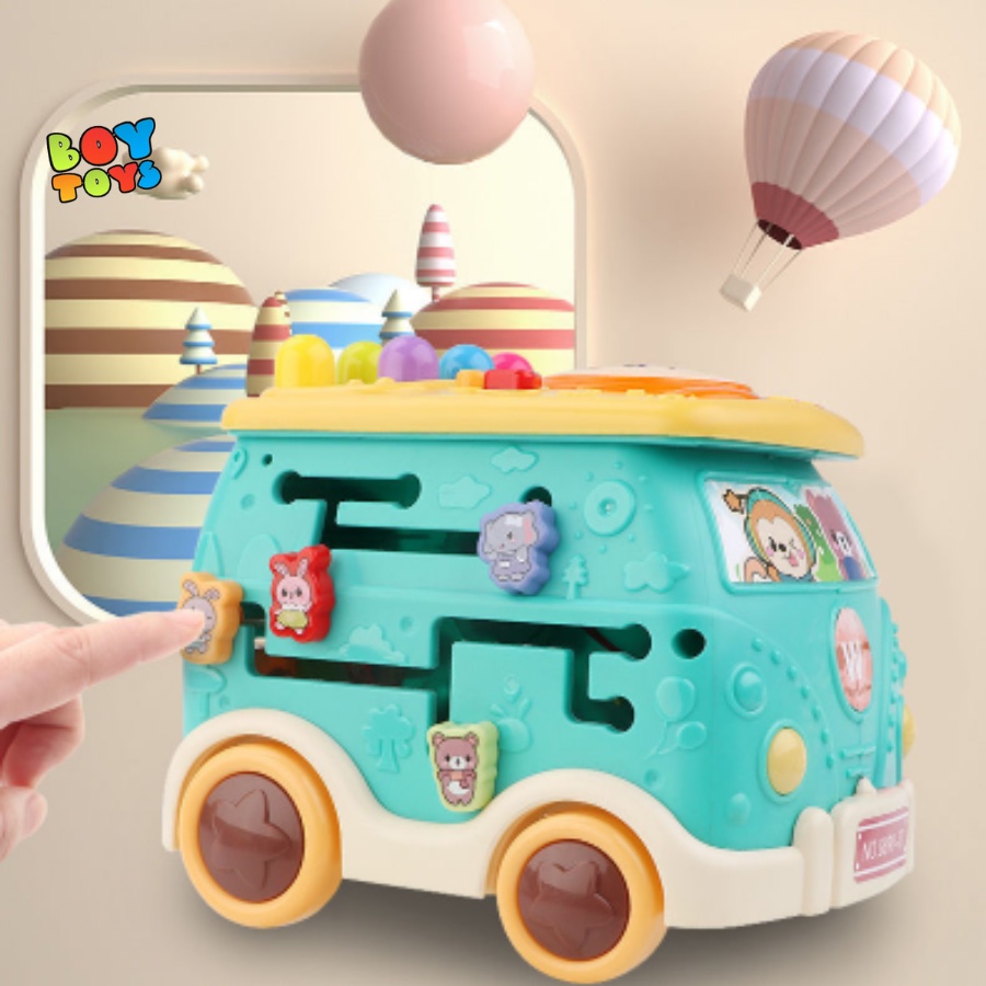 Hộp nhạc ô tô đa năng 6 mặt có đèn, nhạc, hình khối giúp bé phát triển tư duy và nhận biết màu sắc