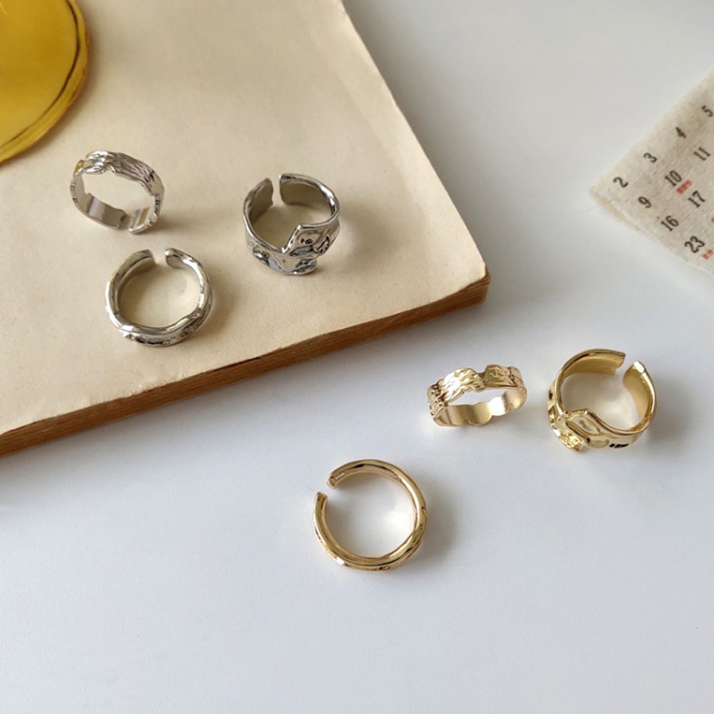 Set 3 Nhẫn Đeo Ngón Tay Họa Tiết Hình Học Thời Trang Hàn Quốc Cho Nữ