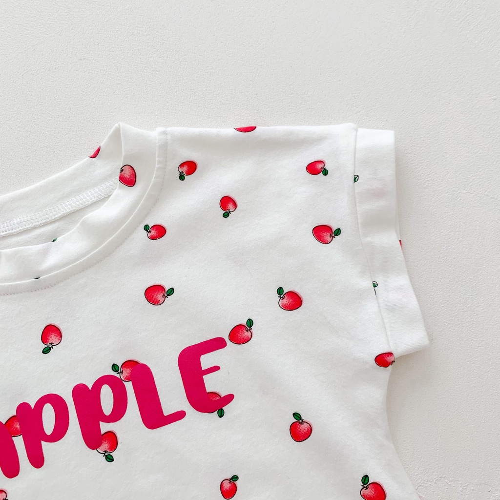 Bộ Áo Liền Quần Tay Ngắn Chất Liệu Cotton In Họa Tiết Hoạt Hình Phong Cách Hàn Quốc Dễ Thương Cho Bé Sơ Sinh