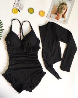 Bikini liền thân viền bèo kèm khoác
