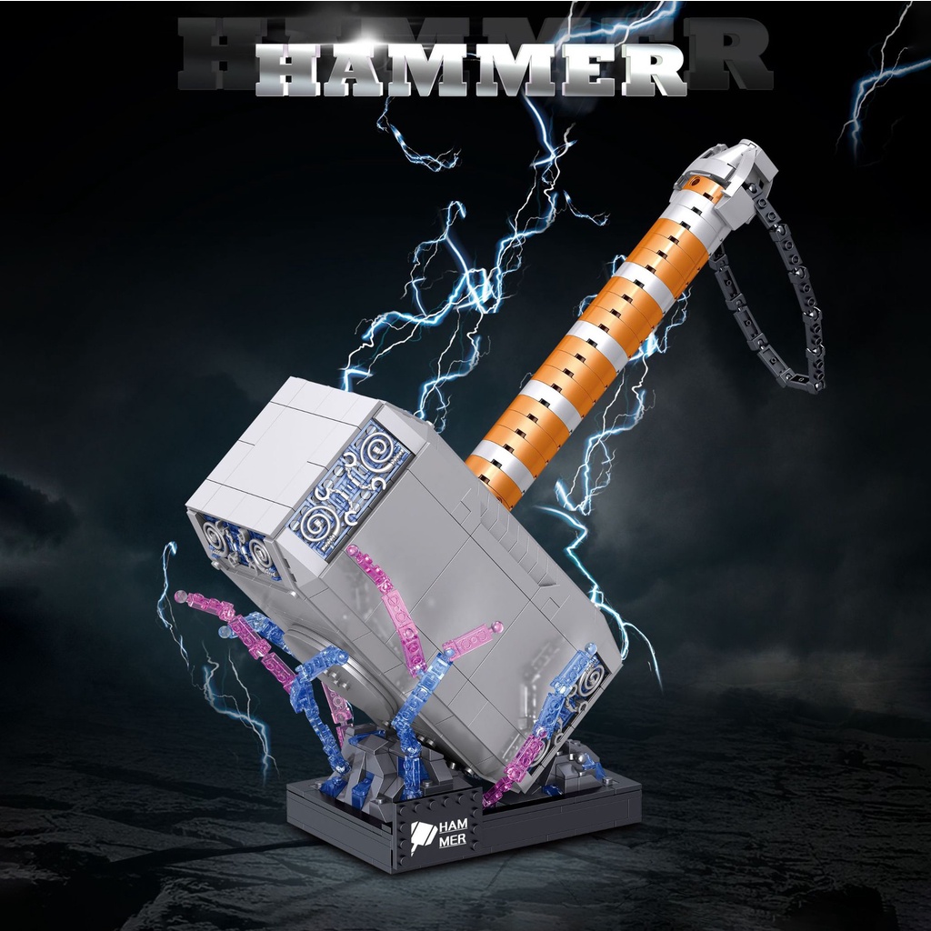 Loạt phim Marvel Thor Odinson-Mjolnir Mô hình sáng tạo Khối xây dựng MINI Búa sấm sét Siêu anh hùng Đồ chơi Avengers Vũ khí Infinity War Bricks Kid Gift