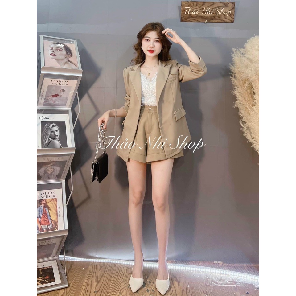 set áo khoác blazer kèm quần short viền Hàn Quốc