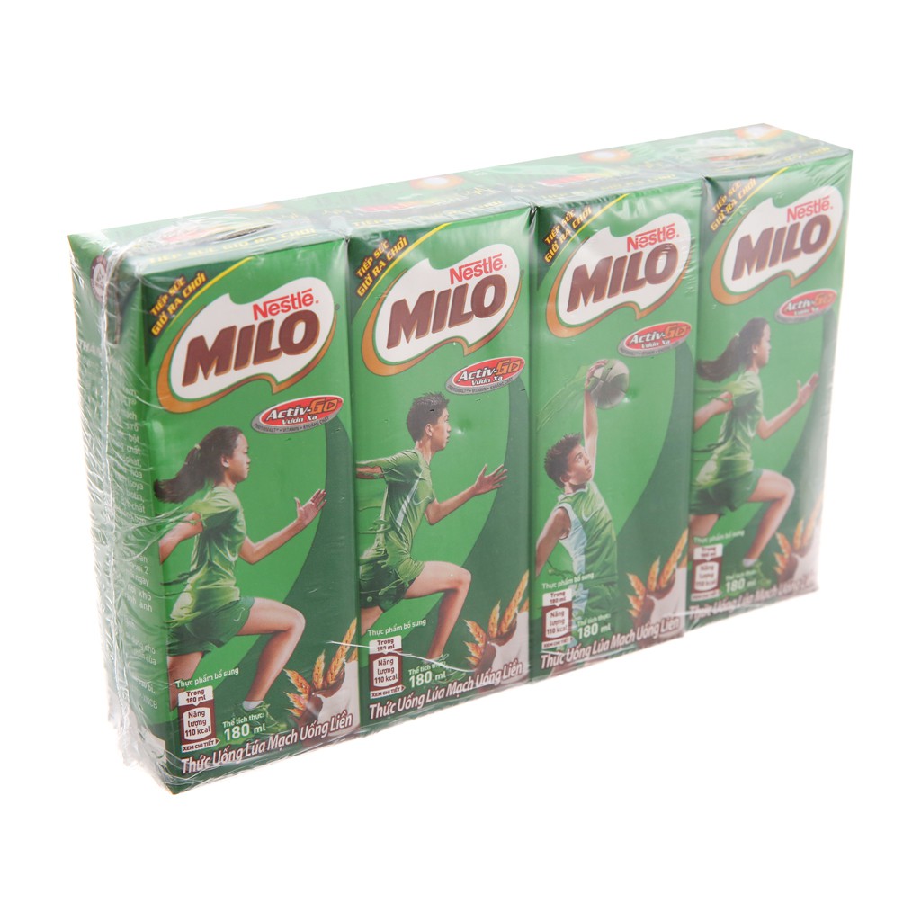 Set 2 Lốc Sữa Milo Thơm Ngon Nhiều Dưỡng Chất vỉ 4 hộp x 180ml