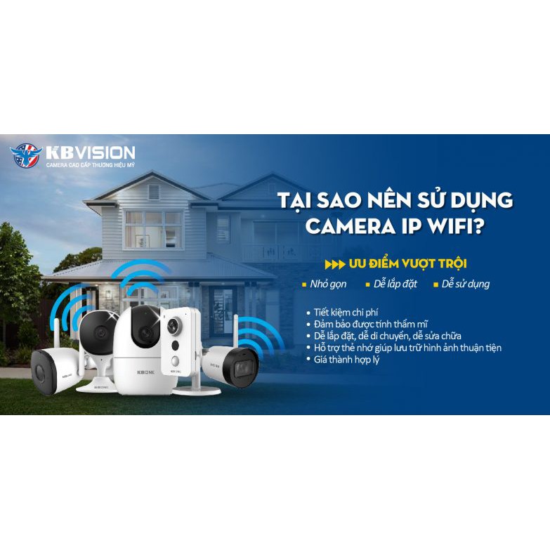 Camera Wifi không dây KBONE KN-H21PA HD 2MP , xoay 360 độ, âm thanh 2 chiều