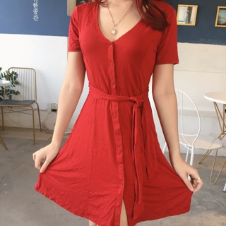 Đầm xoè cột dây đỏ ( ảnh thật)