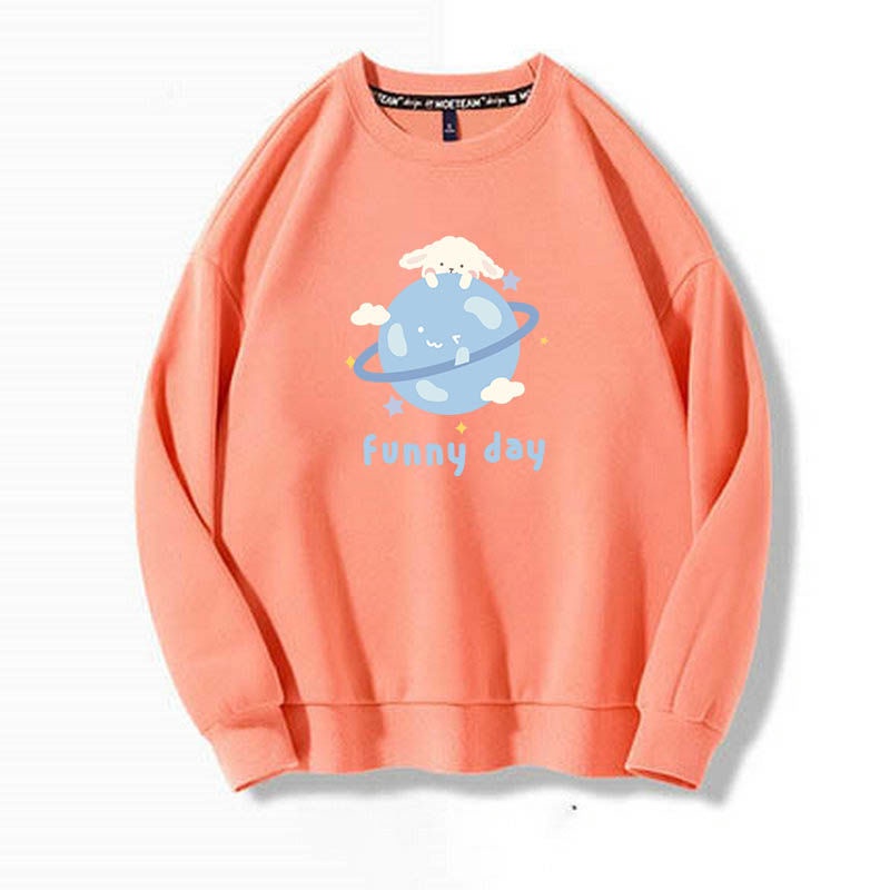 Áo Len Nữ Cổ Tròn Dài Tay Cổ Tròn Họa Tiết Anime Dày Dặn Lót Lông | BigBuy360 - bigbuy360.vn