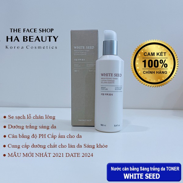 Nước hoa hồng trắng da dưỡng ẩm se khít lỗ chân lông The Face Shop White Seed Brightening Toner 145ml