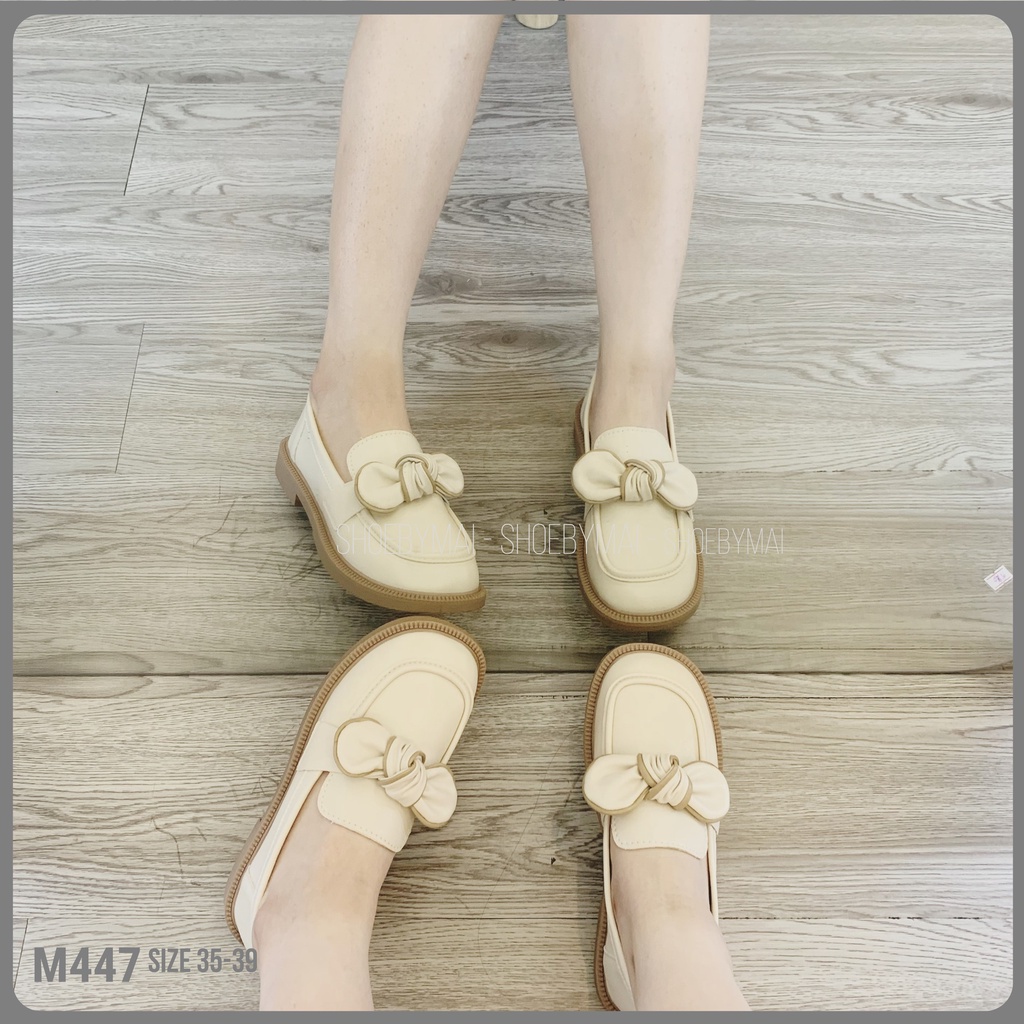 Giày đế bằng nơ Anh reto da lì mềm M447