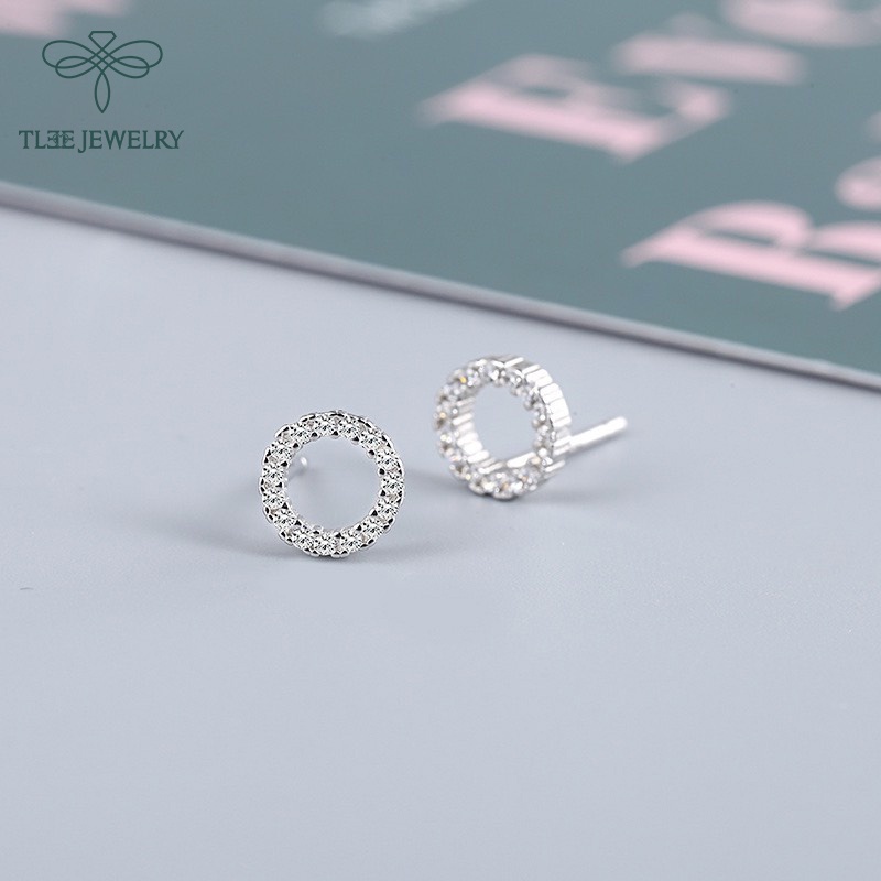 Khuyên tai bạc nữ TLEE hình tròn nạm đá xinh xắn TleeJewelry B0150